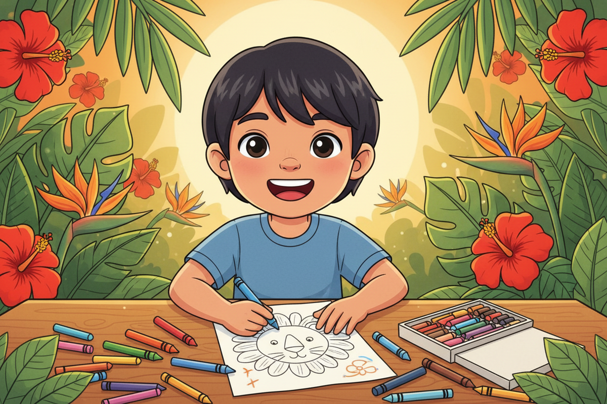 Niño con cabello lacio coloreando