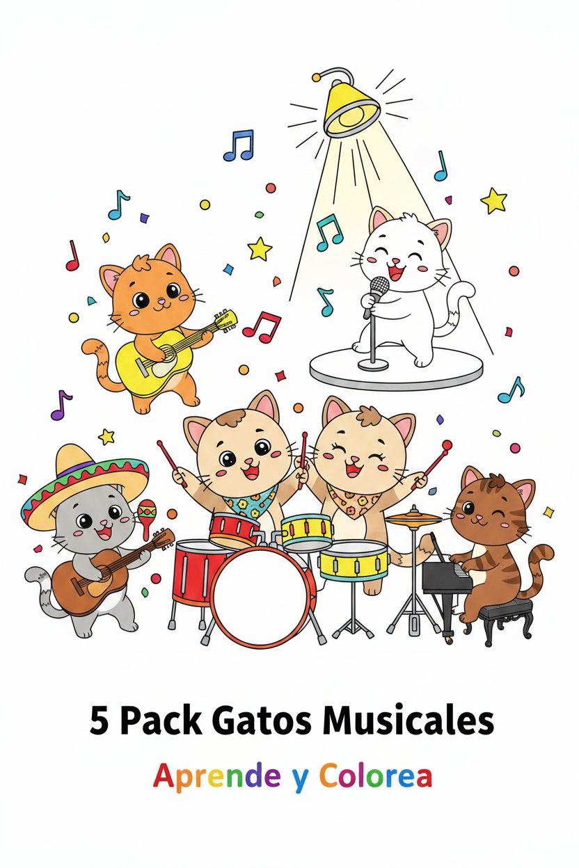 5 Pack Gatos Musicales - A color
