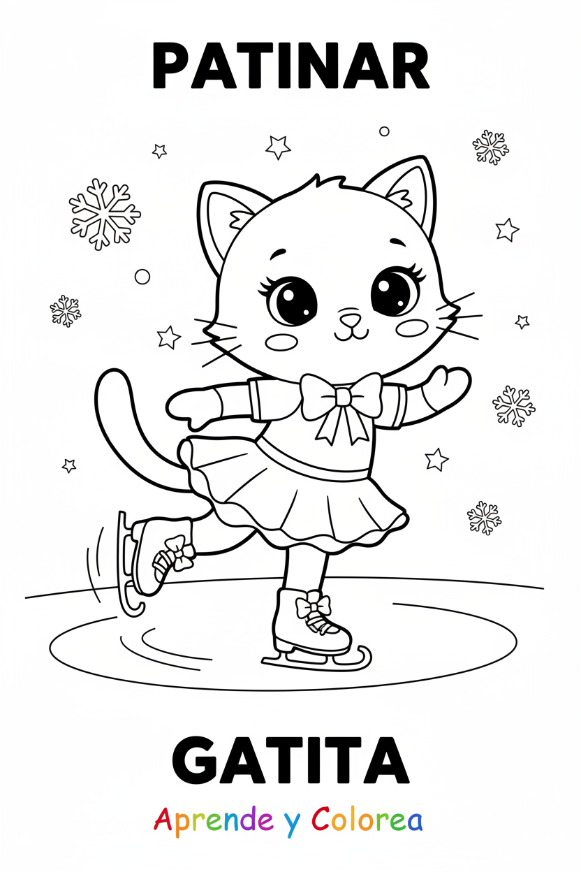 Gatita Patinando - Colorear