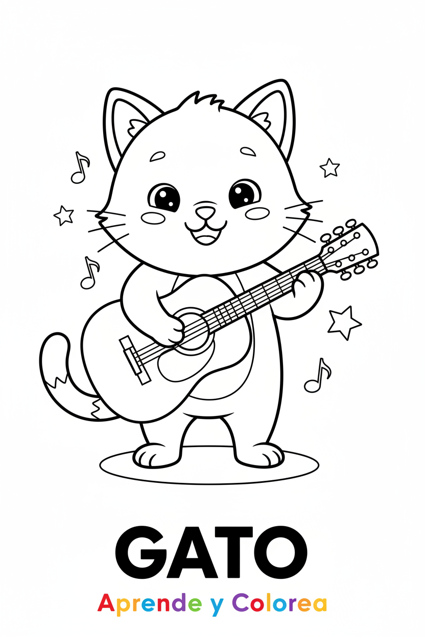 🎶 Aprende y Colorea: 10 Pack Gatos Musicales - Orquesta Completa
