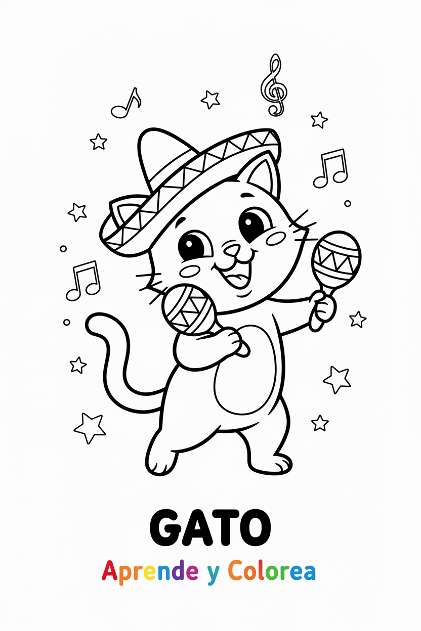 Gato con Maracas para Colorear
