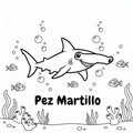 Página para colorear - Pez Martillo con entorno marino