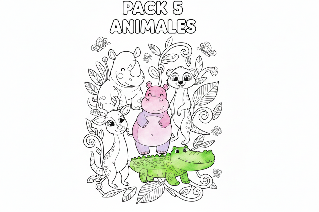 Pack C animales africanos parcialmente coloreados