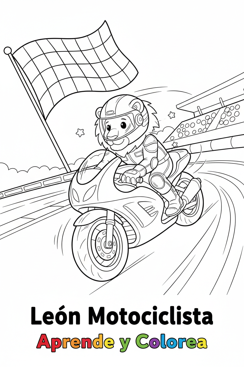 León Motociclista - Página para Colorear