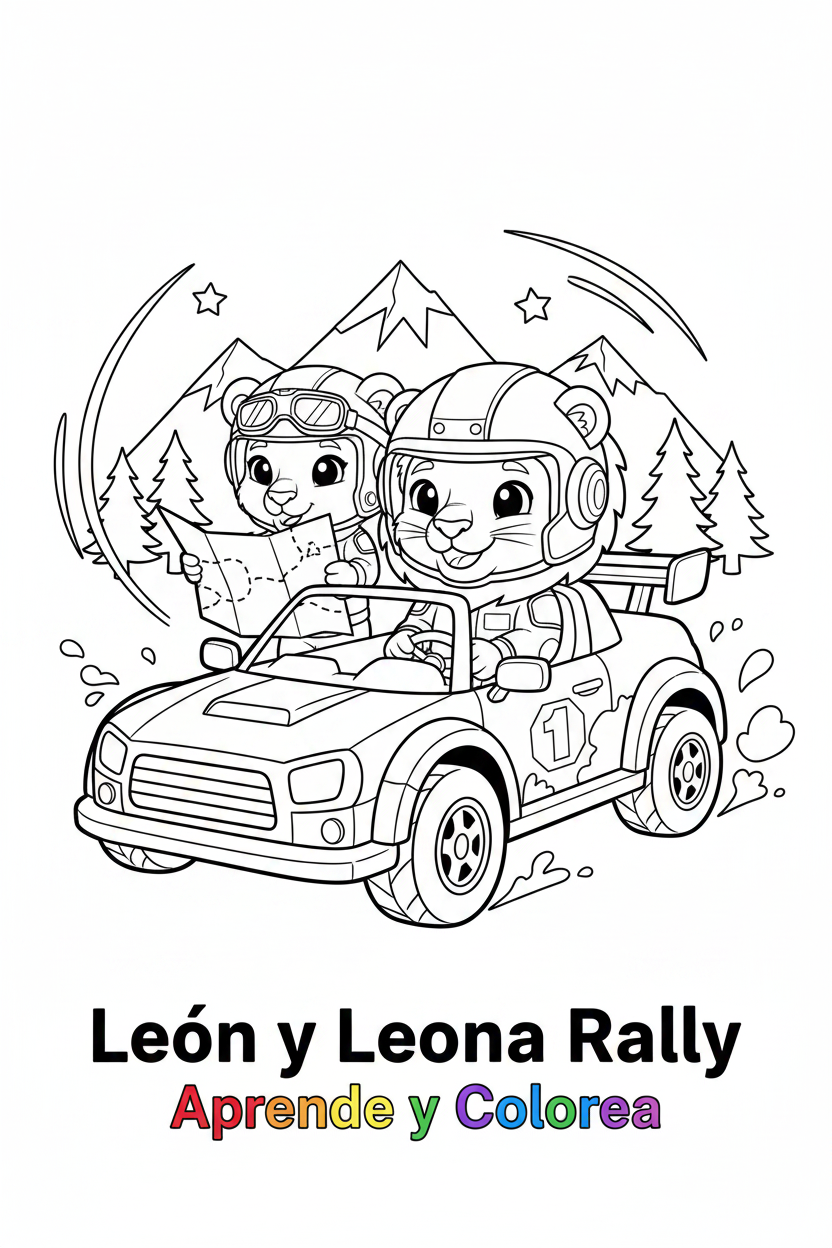 León y Leona Rally juntos - Página para Colorear