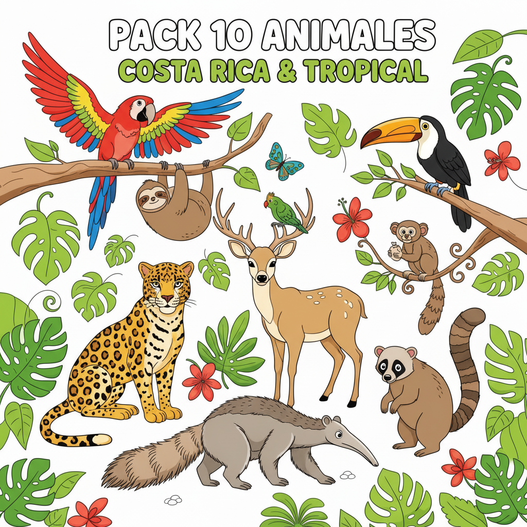 Pack 10 Animales Costa Rica & Tropical - A color