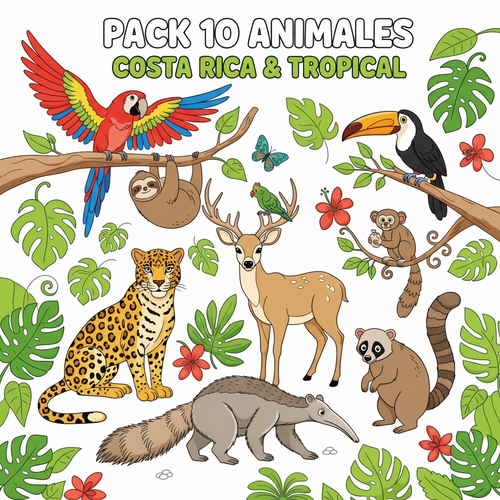 Pack 10 Animales Costa Rica & Tropical - A color