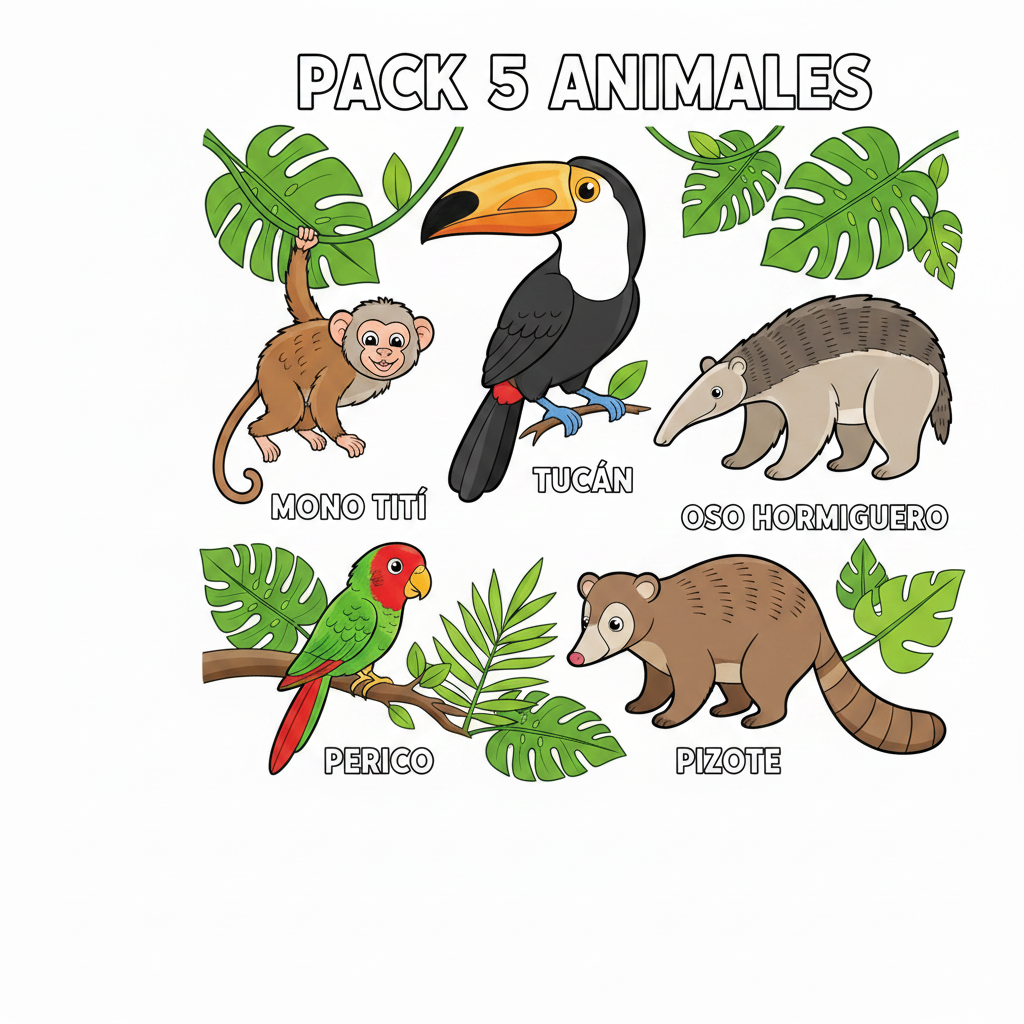 Pack 5 Animales A - A color