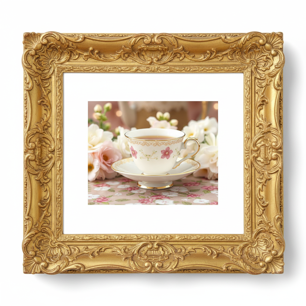 Tacita de Té 5 con marco dorado ancho y elegante